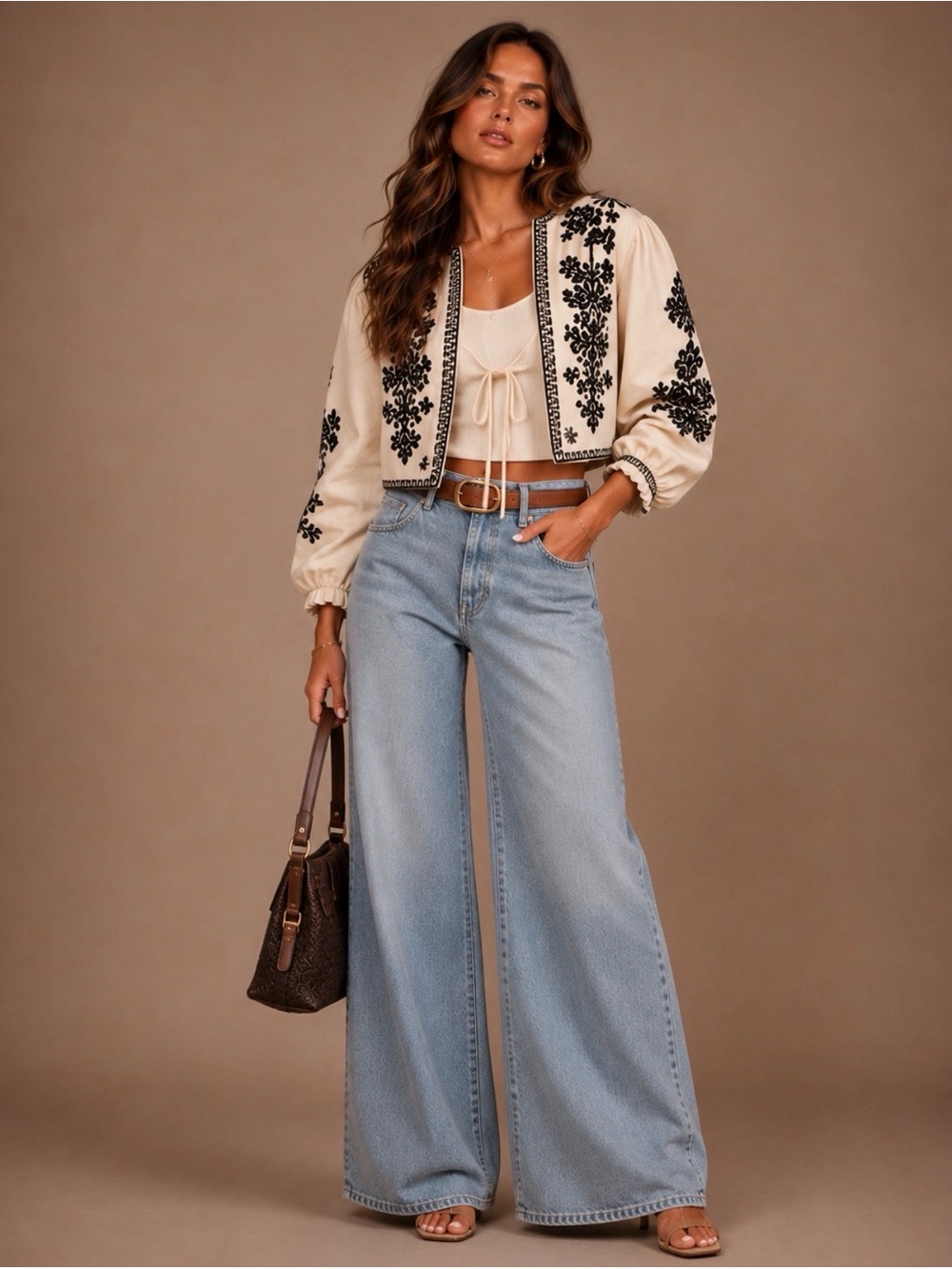 NWT Elan’s Daughter Embroidered Cropped Jacket in Cream & Black